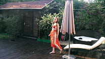 Marfa is cute shy Russian pornstar who gets naked in the pool