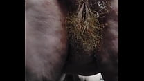 Slutty granny hairy pussy with cucumber