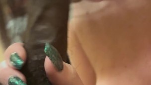 Swallowing his big black cock